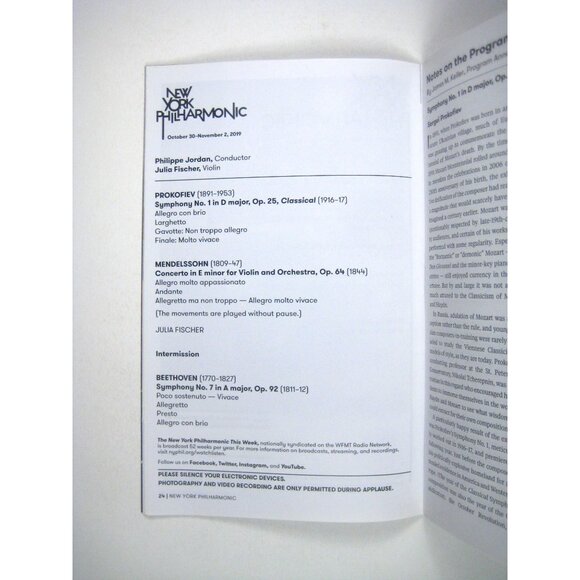 Philippe Jordan Fischer New York Philharmonic Playbill October 2019 Lincoln - Picture 4 of 5